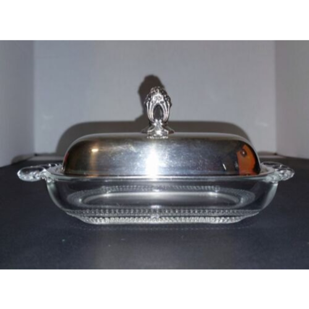 Vintage 1847 Rogers Bros Silverplate & Glass Butter Dish - Camille
